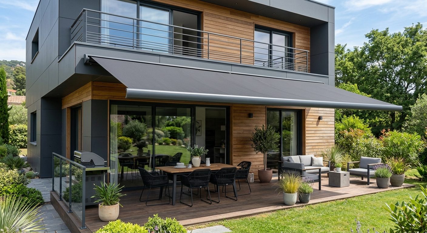Store banne collé à une maison moderne